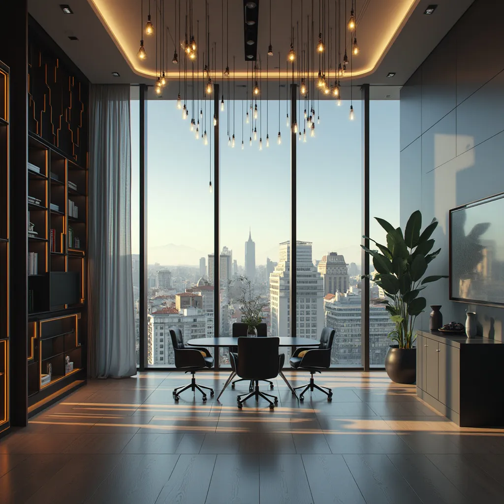 Detalle de oficina moderna con vistas a Buenos Aires